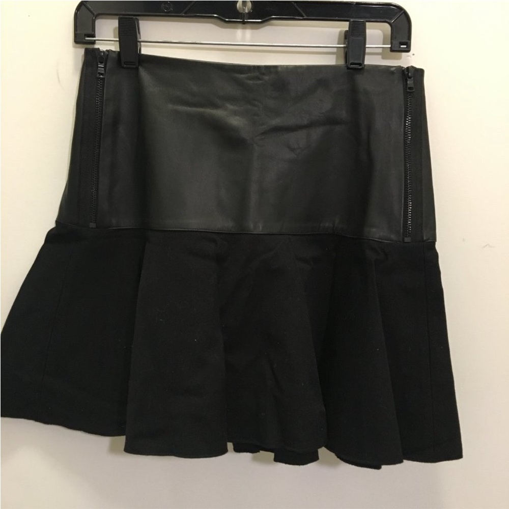 Robert Rodriguez Black Leather and Cotton Skater Skirt